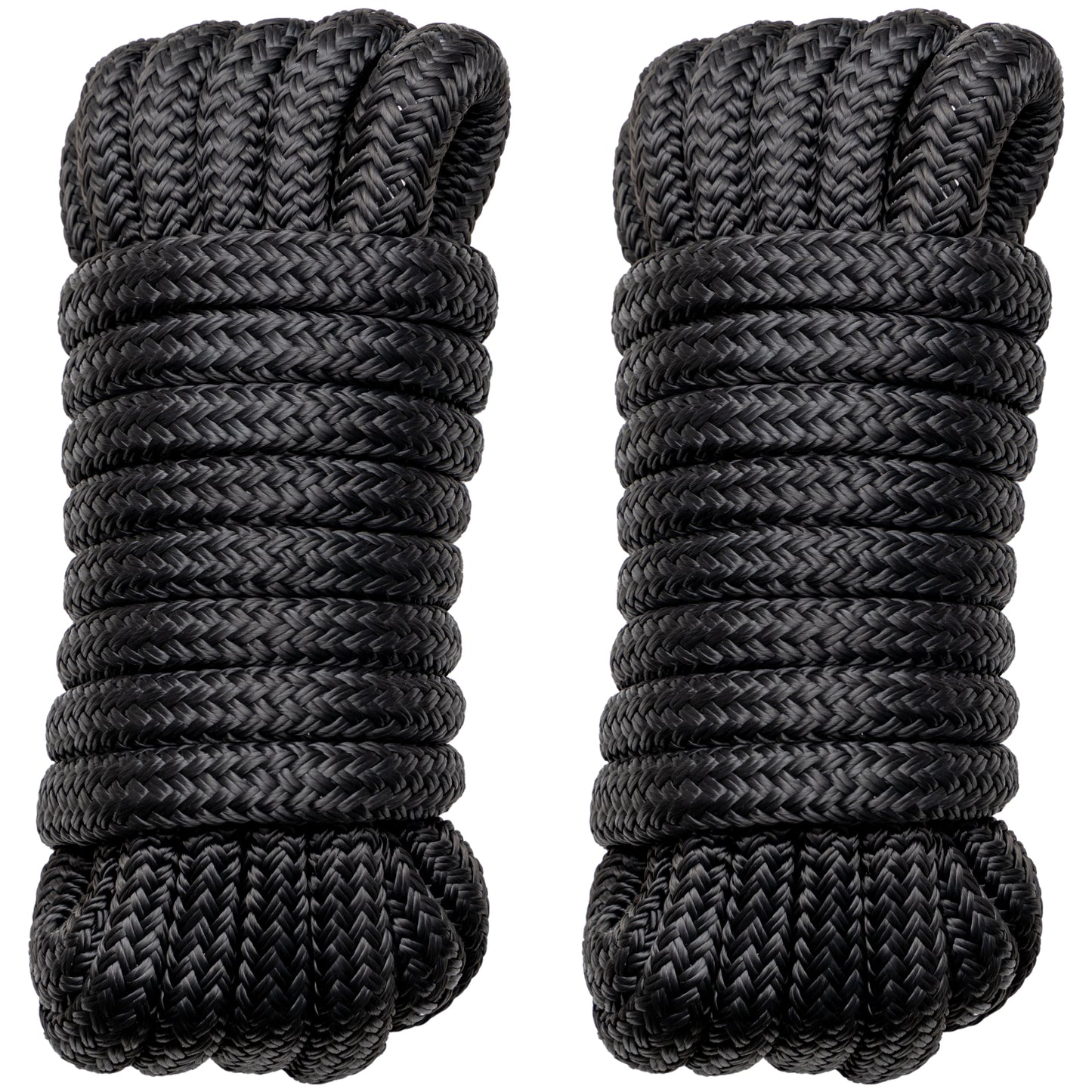 Boat Dock Lines Marine Rope - 1/2" x 15ft with Pre-Spliced 12" Loop Double Braided Nylon Ropes Bumper Tie Mooring Line for Boats Docking Pontoon Boating Accessories - 4 Pack Black