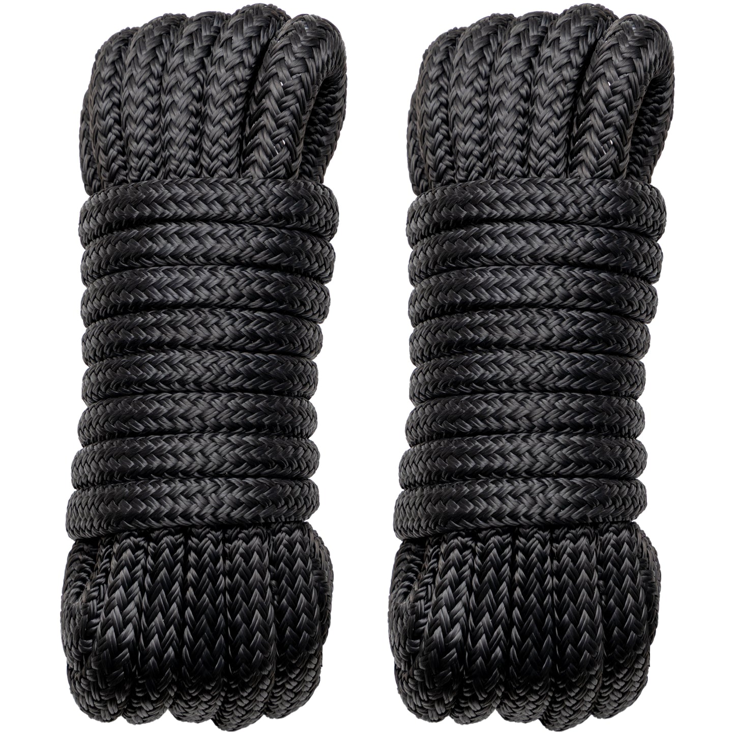 Boat Dock Lines Marine Rope - 1/2" x 15ft with Pre-Spliced 12" Loop Double Braided Nylon Ropes Bumper Tie Mooring Line for Boats Docking Pontoon Boating Accessories - 4 Pack Black