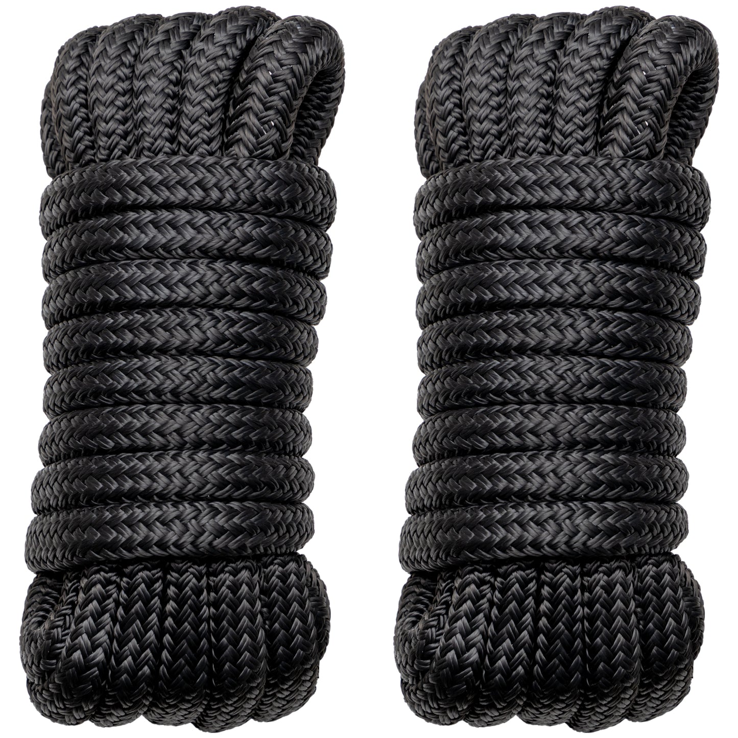 Boat Dock Lines Marine Rope - 1/2" x 15ft with Pre-Spliced 12" Loop Double Braided Nylon Ropes Bumper Tie Mooring Line for Boats Docking Pontoon Boating Accessories - 4 Pack Black