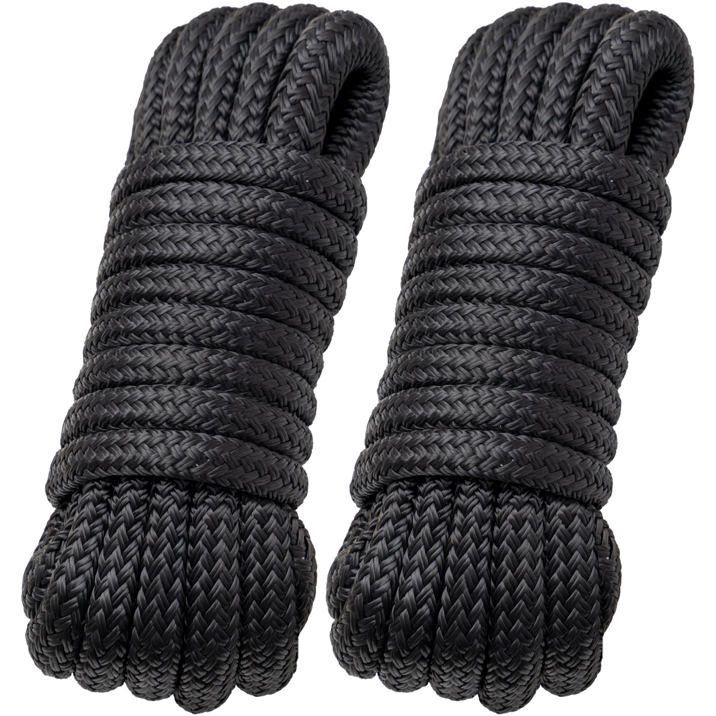 Boat Dock Lines Marine Rope - 1/2" x 15ft with Pre-Spliced 12" Loop Double Braided Nylon Ropes Bumper Tie Mooring Line for Boats Docking Pontoon Boating Accessories - 4 Pack Black