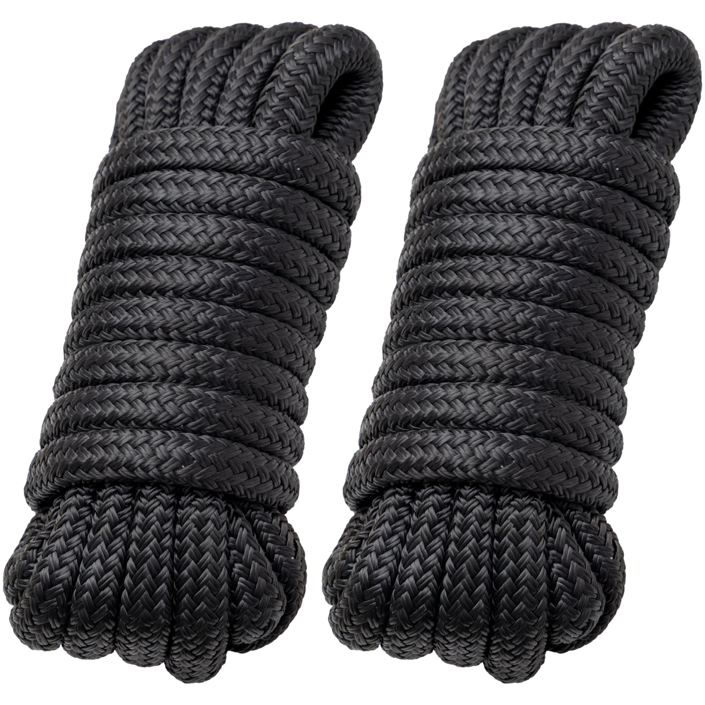 Boat Dock Lines Marine Rope - 1/2" x 15ft with Pre-Spliced 12" Loop Double Braided Nylon Ropes Bumper Tie Mooring Line for Boats Docking Pontoon Boating Accessories - 4 Pack Black
