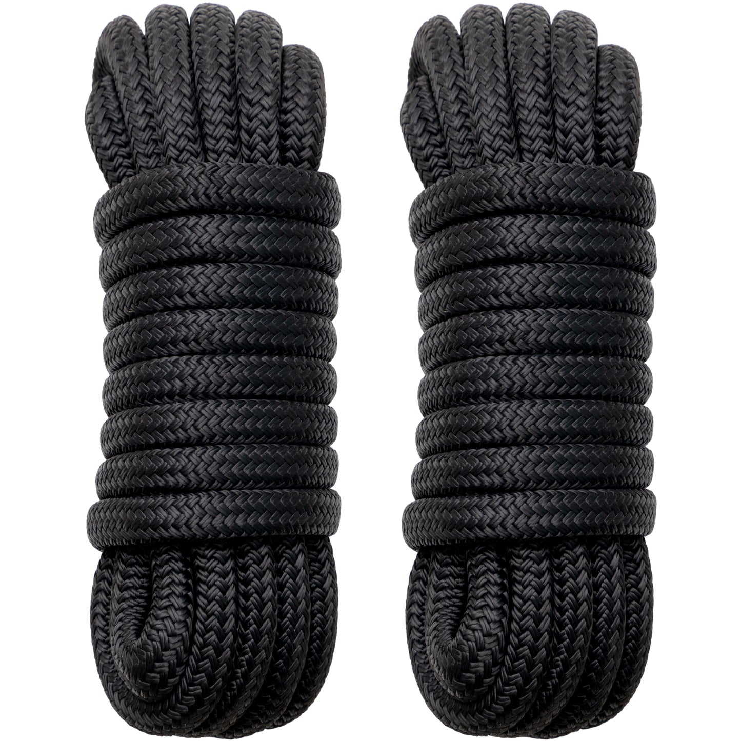 Boat Dock Lines Marine Rope - 1/2" x 15ft with Pre-Spliced 12" Loop Double Braided Nylon Ropes Bumper Tie Mooring Line for Boats Docking Pontoon Boating Accessories - 4 Pack Black
