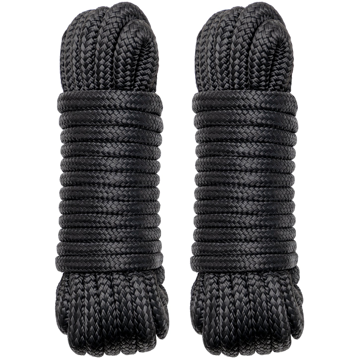 Boat Dock Lines Marine Rope - 1/2" x 15ft with Pre-Spliced 12" Loop Double Braided Nylon Ropes Bumper Tie Mooring Line for Boats Docking Pontoon Boating Accessories - 4 Pack Black