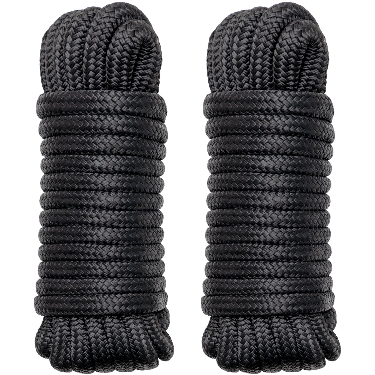Boat Dock Lines Marine Rope - 1/2" x 15ft with Pre-Spliced 12" Loop Double Braided Nylon Ropes Bumper Tie Mooring Line for Boats Docking Pontoon Boating Accessories - 4 Pack Black
