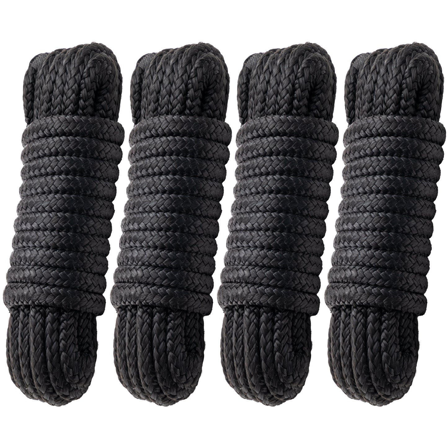 Boat Dock Lines Marine Rope - 1/2" x 15ft with Pre-Spliced 12" Loop Double Braided Nylon Ropes Bumper Tie Mooring Line for Boats Docking Pontoon Boating Accessories - 4 Pack Black