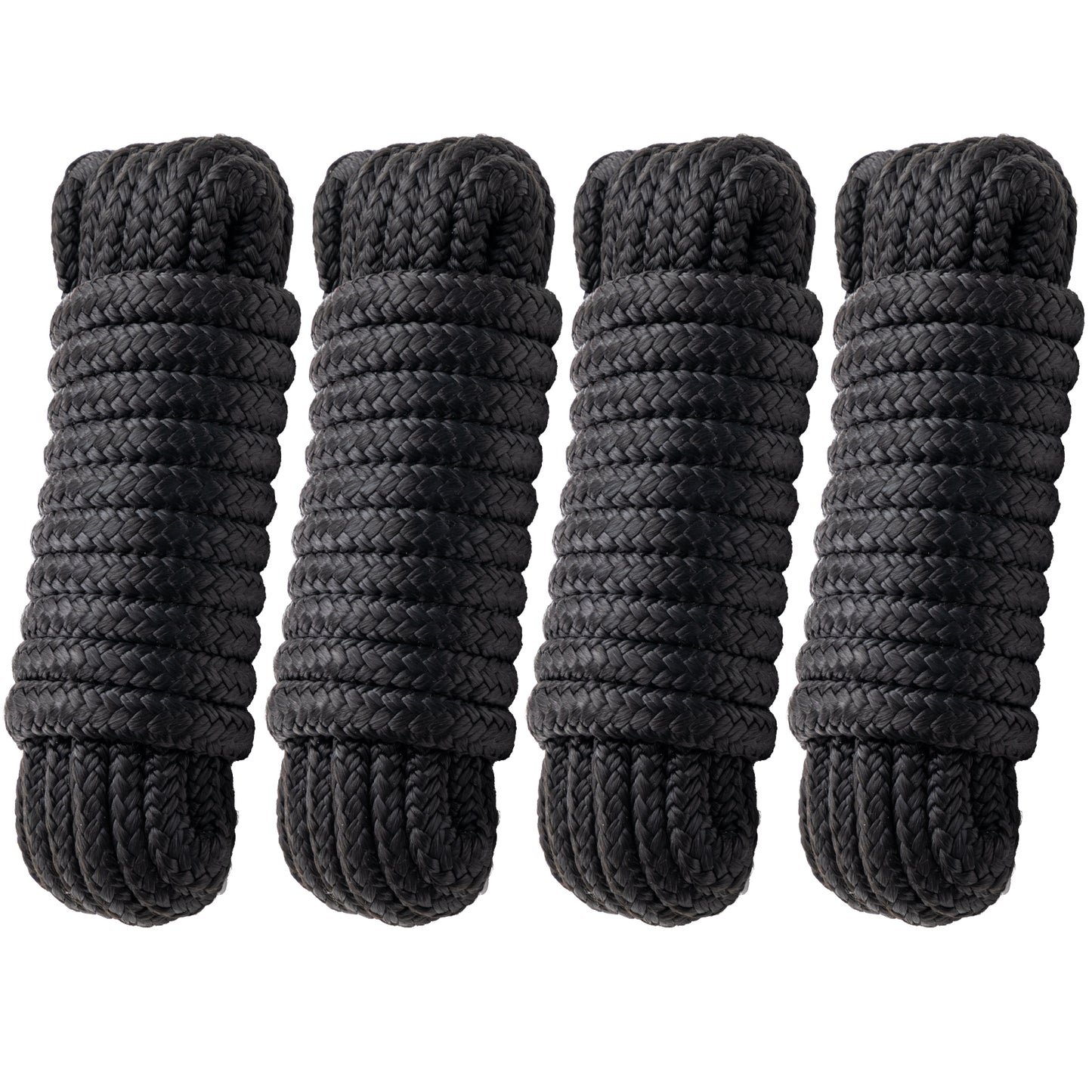 Boat Dock Lines Marine Rope - 1/2" x 15ft with Pre-Spliced 12" Loop Double Braided Nylon Ropes Bumper Tie Mooring Line for Boats Docking Pontoon Boating Accessories - 4 Pack Black