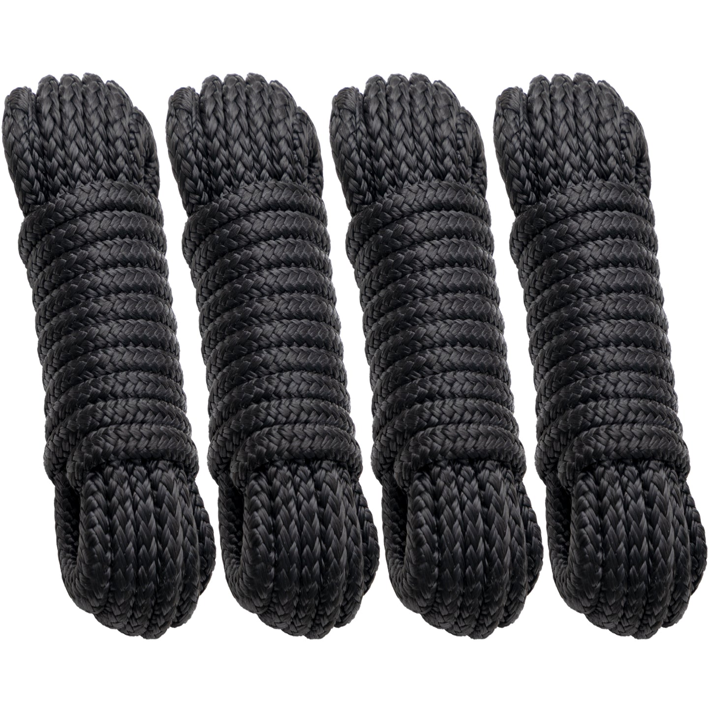 Boat Dock Lines Marine Rope - 1/2" x 15ft with Pre-Spliced 12" Loop Double Braided Nylon Ropes Bumper Tie Mooring Line for Boats Docking Pontoon Boating Accessories - 4 Pack Black