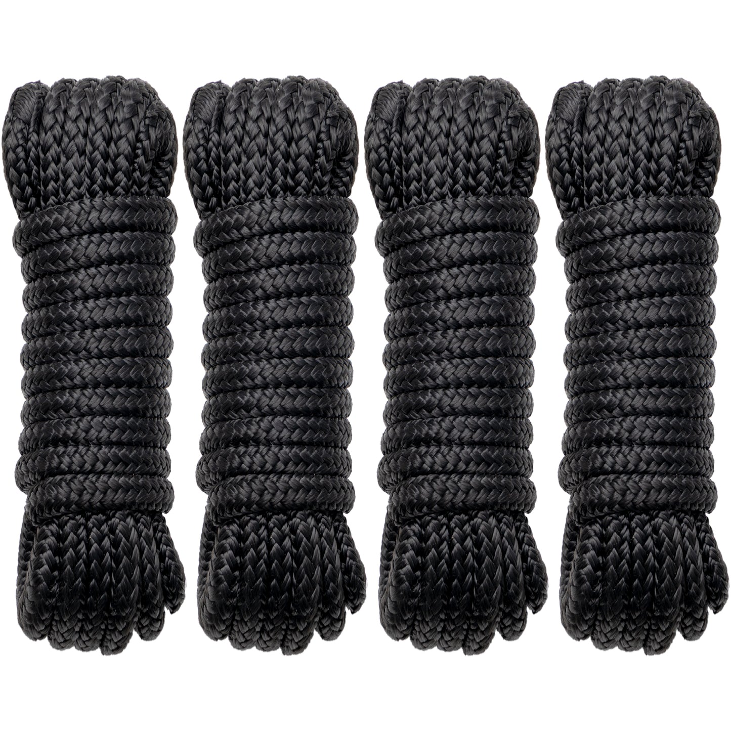 Boat Dock Lines Marine Rope - 1/2" x 15ft with Pre-Spliced 12" Loop Double Braided Nylon Ropes Bumper Tie Mooring Line for Boats Docking Pontoon Boating Accessories - 4 Pack Black