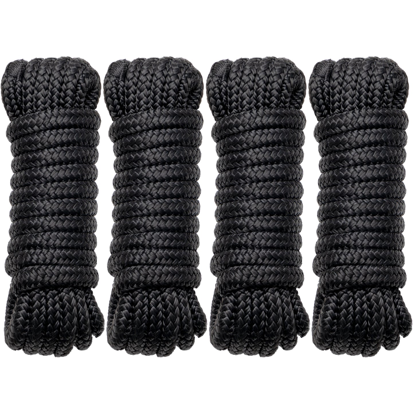 Boat Dock Lines Marine Rope - 1/2" x 15ft with Pre-Spliced 12" Loop Double Braided Nylon Ropes Bumper Tie Mooring Line for Boats Docking Pontoon Boating Accessories - 4 Pack Black