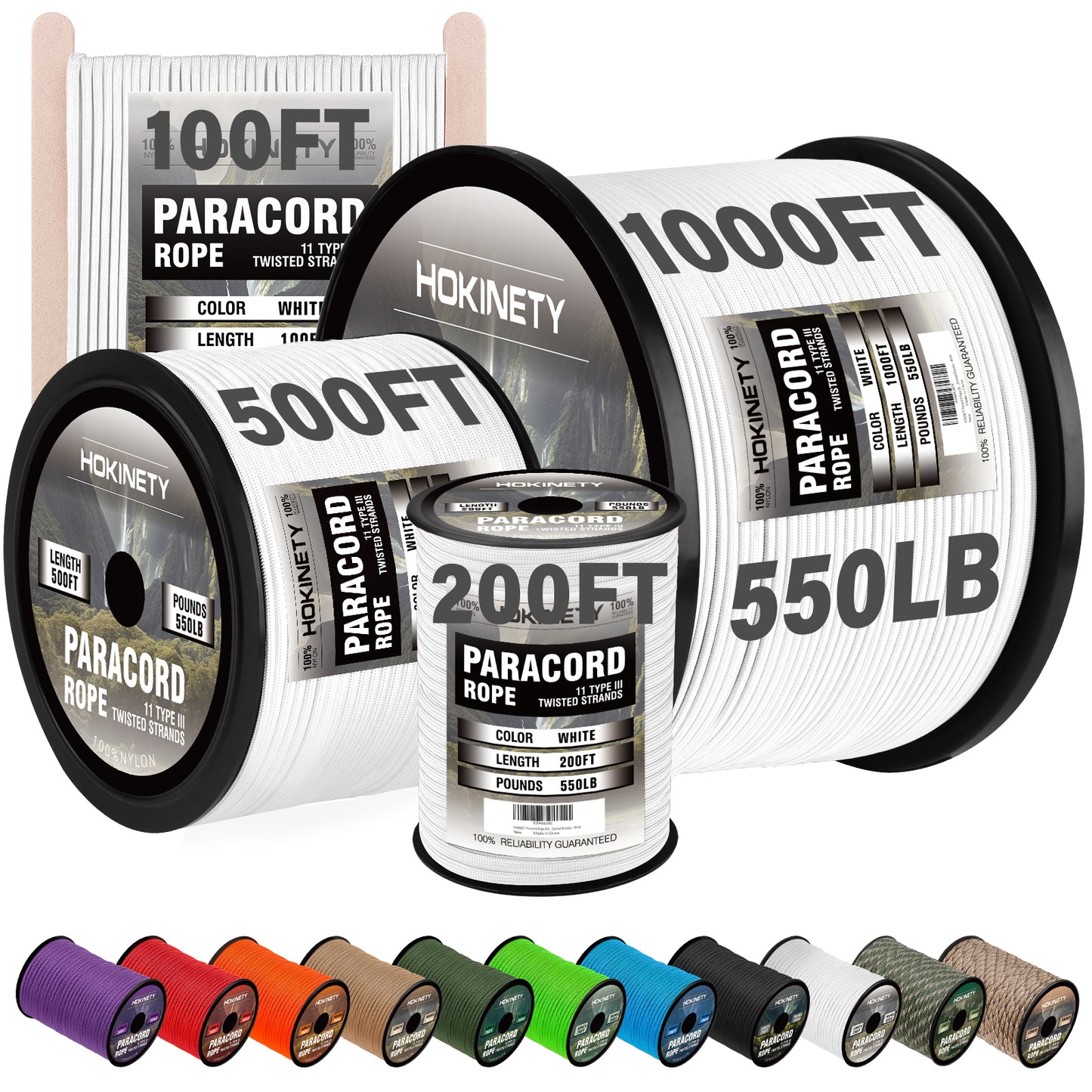Paracord Rope 550 lb - 4MM 100ft / 200ft / 500ft / 1000ft Heavy-Duty Parachute Spool para Cord Lanyard - Outdoor Gear for Tent, Camping, Clothesline, Hiking, Fishing, Survival Bracelet