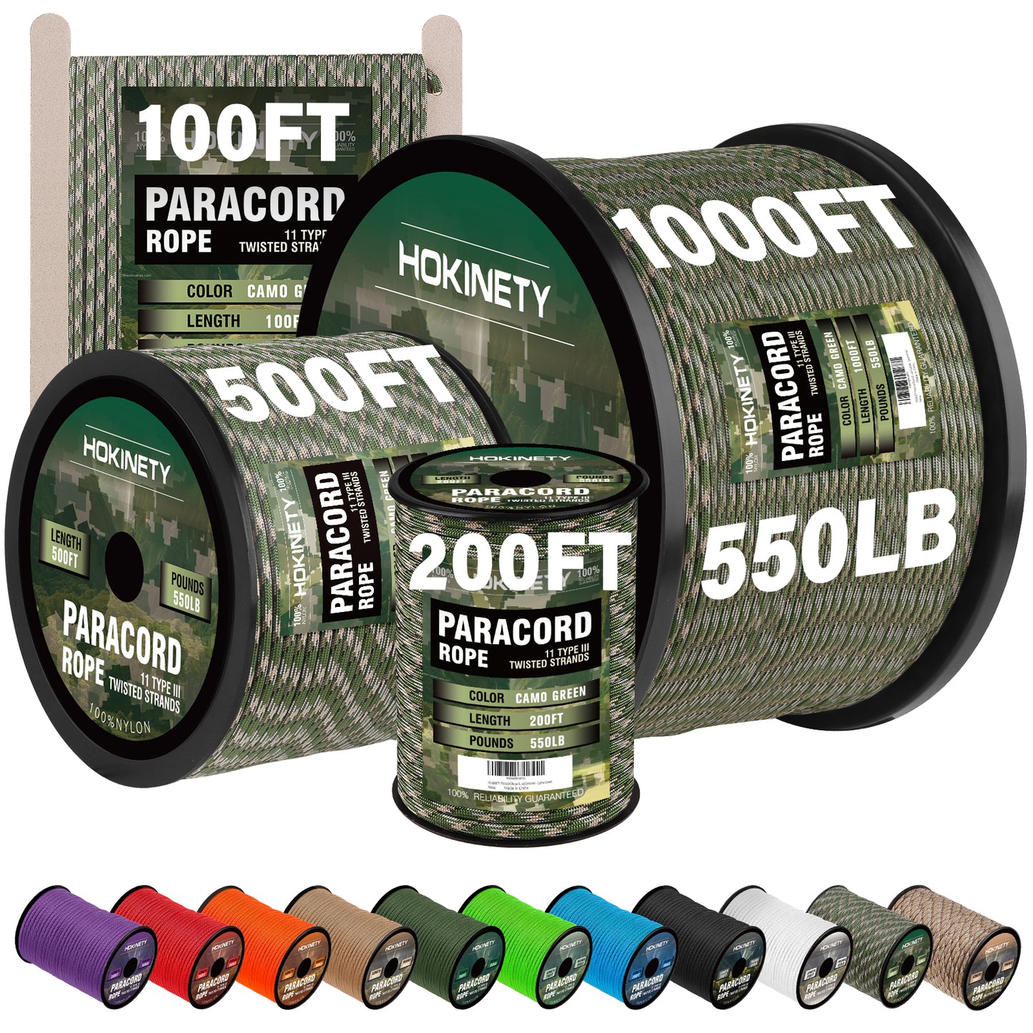 Paracord Rope 550 lb - 4MM 100ft / 200ft / 500ft / 1000ft Heavy-Duty Parachute Spool para Cord Lanyard - Outdoor Gear for Tent, Camping, Clothesline, Hiking, Fishing, Survival Bracelet