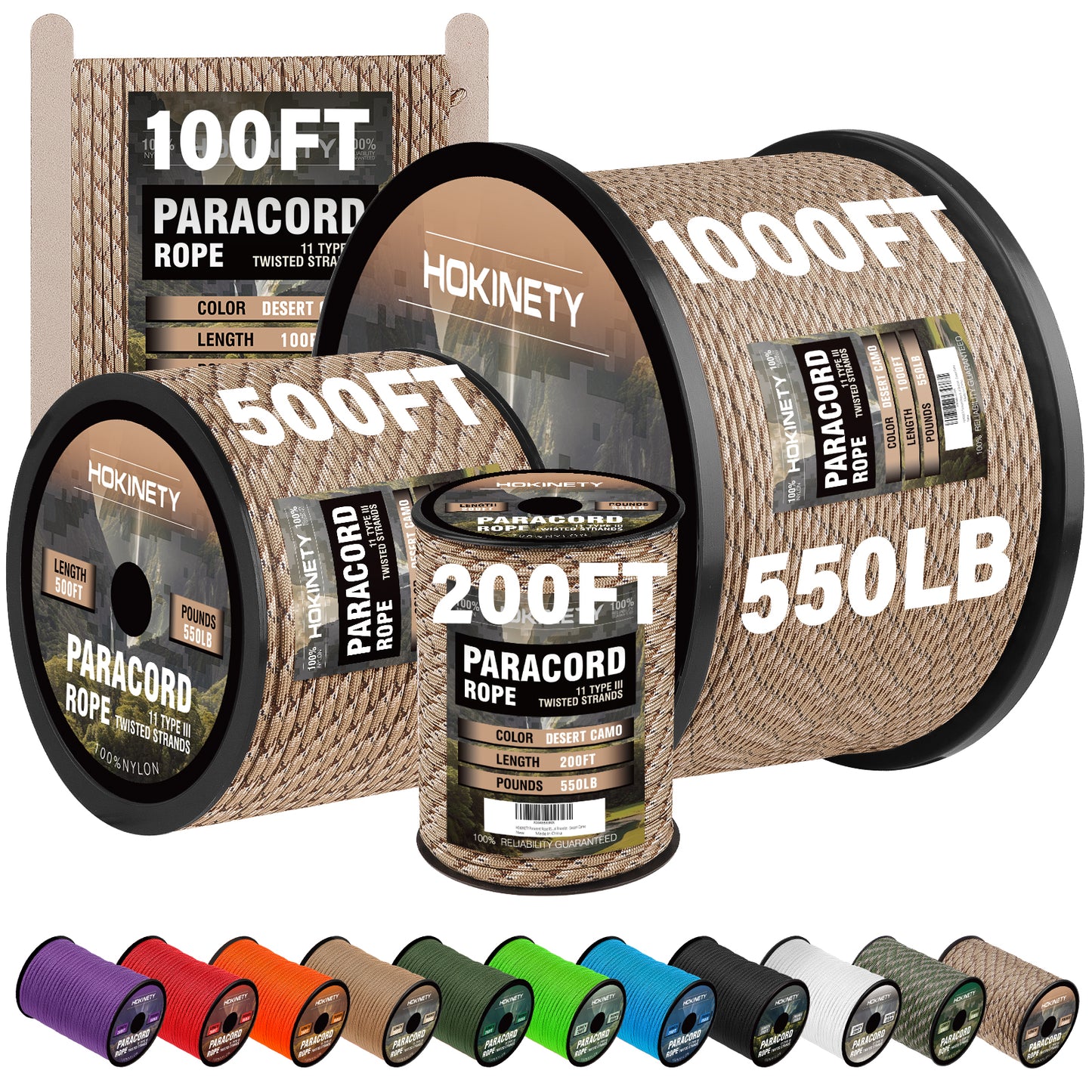 Paracord Rope 550 lb - 4MM 100ft / 200ft / 500ft / 1000ft Heavy-Duty Parachute Spool para Cord Lanyard - Outdoor Gear for Tent, Camping, Clothesline, Hiking, Fishing, Survival Bracelet