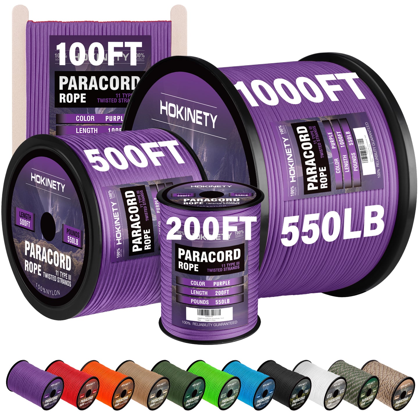 Paracord Rope 550 lb - 4MM 100ft / 200ft / 500ft / 1000ft Heavy-Duty Parachute Spool para Cord Lanyard - Outdoor Gear for Tent, Camping, Clothesline, Hiking, Fishing, Survival Bracelet