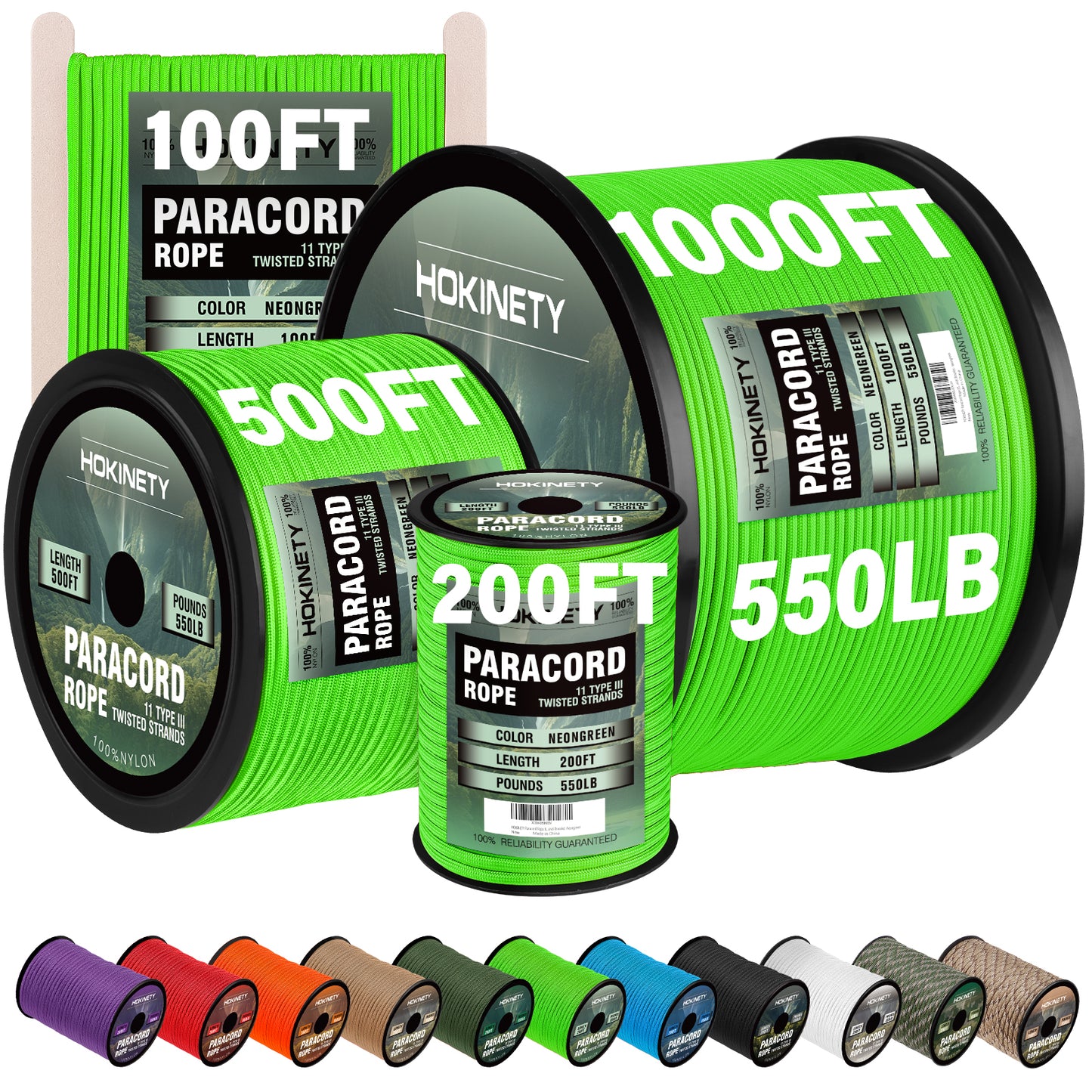 Paracord Rope 550 lb - 4MM 100ft / 200ft / 500ft / 1000ft Heavy-Duty Parachute Spool para Cord Lanyard - Outdoor Gear for Tent, Camping, Clothesline, Hiking, Fishing, Survival Bracelet