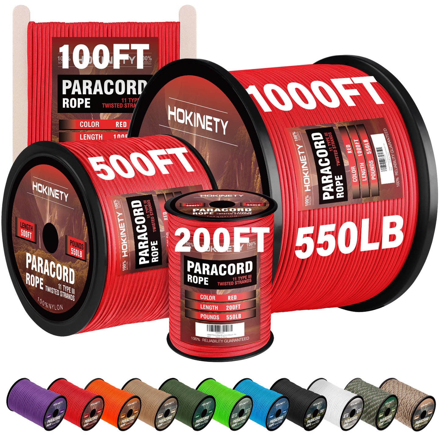 Paracord Rope 550 lb - 4MM 100ft / 200ft / 500ft / 1000ft Heavy-Duty Parachute Spool para Cord Lanyard - Outdoor Gear for Tent, Camping, Clothesline, Hiking, Fishing, Survival Bracelet