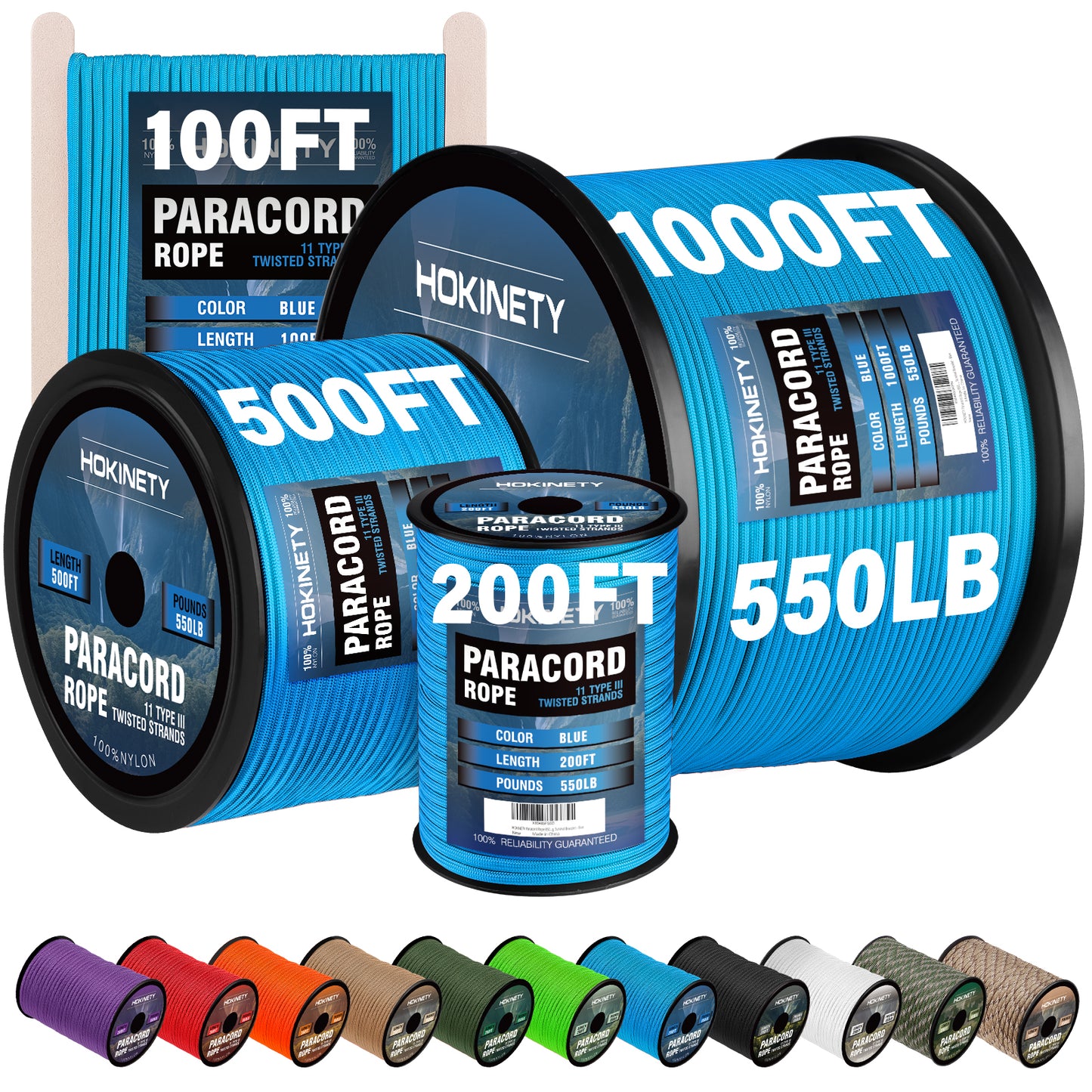 Paracord Rope 550 lb - 4MM 100ft / 200ft / 500ft / 1000ft Heavy-Duty Parachute Spool para Cord Lanyard - Outdoor Gear for Tent, Camping, Clothesline, Hiking, Fishing, Survival Bracelet
