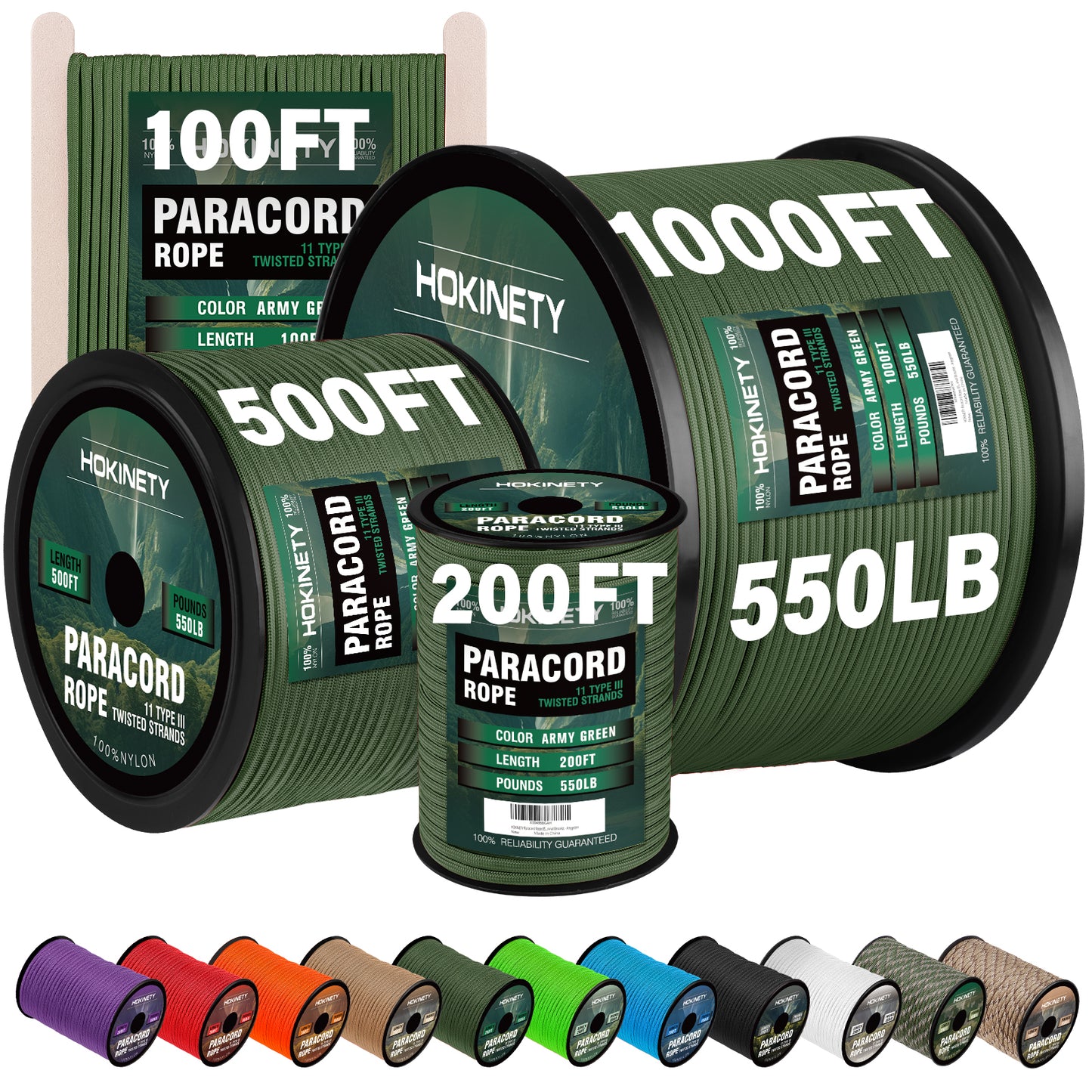 Paracord Rope 550 lb - 4MM 100ft / 200ft / 500ft / 1000ft Heavy-Duty Parachute Spool para Cord Lanyard - Outdoor Gear for Tent, Camping, Clothesline, Hiking, Fishing, Survival Bracelet