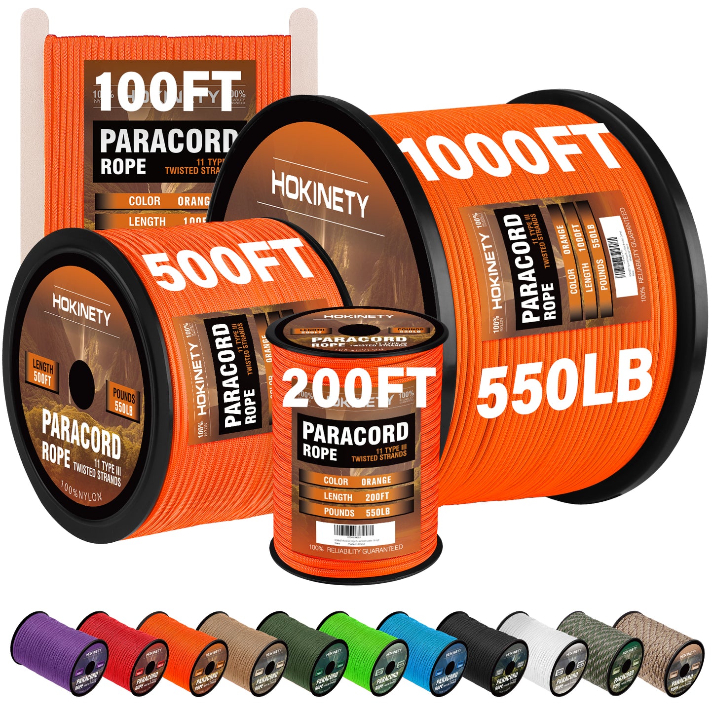 Paracord Rope 550 lb - 4MM 100ft / 200ft / 500ft / 1000ft Heavy-Duty Parachute Spool para Cord Lanyard - Outdoor Gear for Tent, Camping, Clothesline, Hiking, Fishing, Survival Bracelet