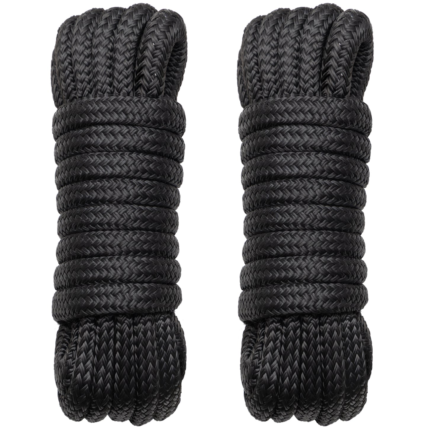 Boat Dock Lines Marine Rope - 1/2" x 15ft with Pre-Spliced 12" Loop Double Braided Nylon Ropes Bumper Tie Mooring Line for Boats Docking Pontoon Boating Accessories - 4 Pack Black