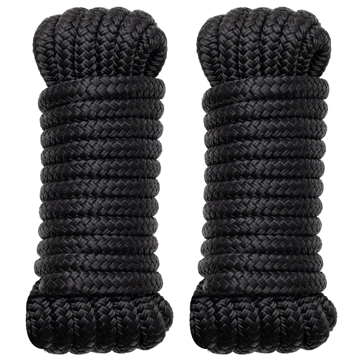 Boat Dock Lines Marine Rope - 1/2" x 15ft with Pre-Spliced 12" Loop Double Braided Nylon Ropes Bumper Tie Mooring Line for Boats Docking Pontoon Boating Accessories - 4 Pack Black