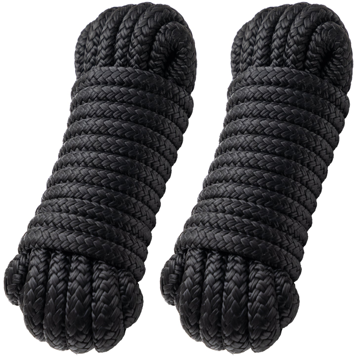 Boat Dock Lines Marine Rope - 1/2" x 15ft with Pre-Spliced 12" Loop Double Braided Nylon Ropes Bumper Tie Mooring Line for Boats Docking Pontoon Boating Accessories - 4 Pack Black