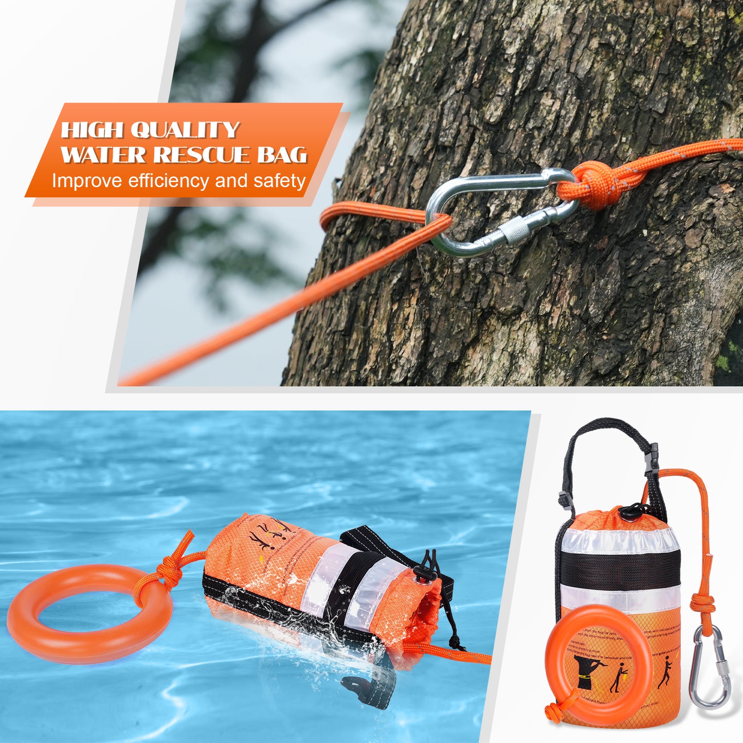 Water Rescue Throw Bag - 3/10 Inch Rope with 50FT /70FT/100FT Length Up to 1900lbs Tensile Strength Throwable Flotation Device - Emergency Safety Equipment for Kayak Raft Boat