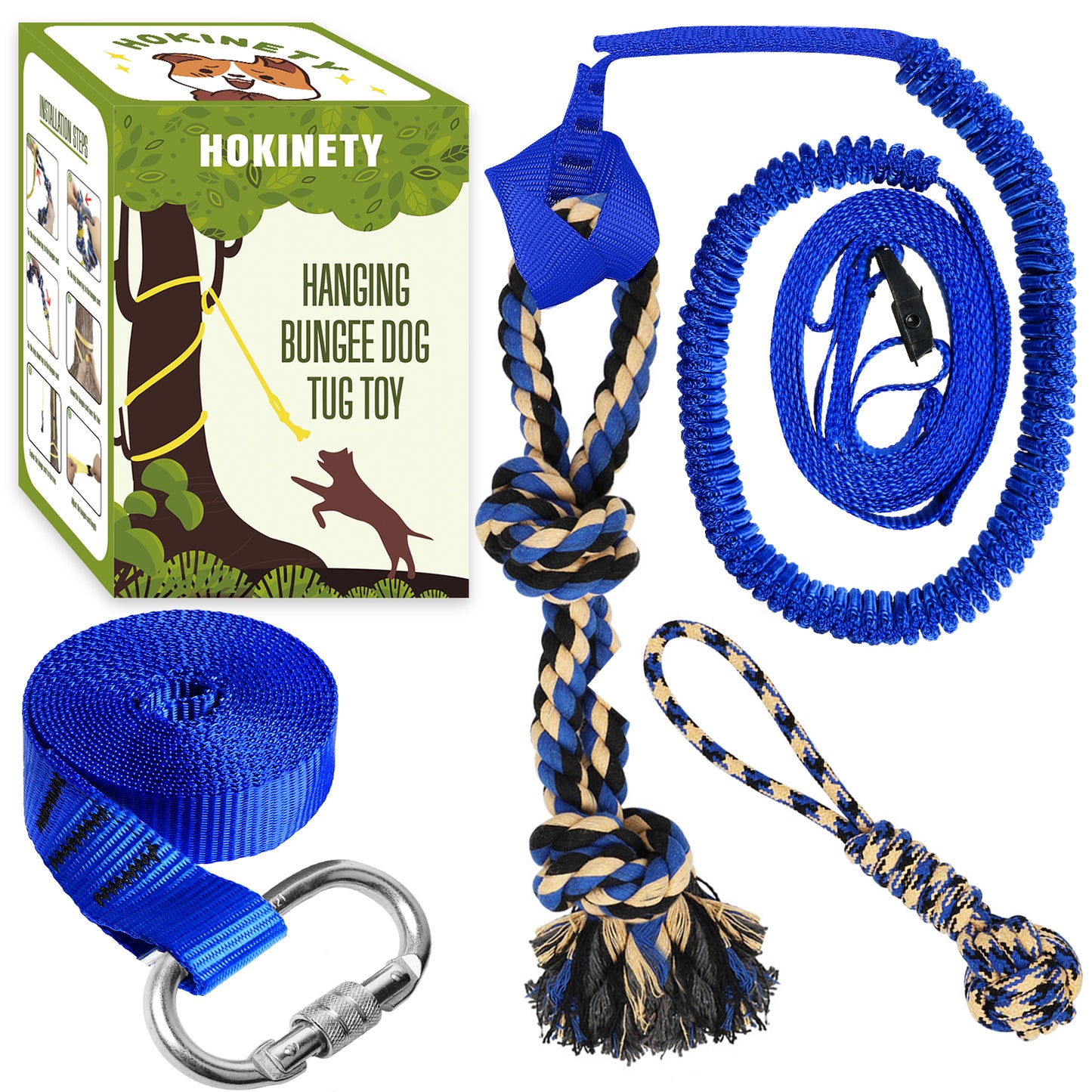Dog Hanging Bungee Tug Toy: Interactive Tether Tug-of-War for Pitbull Small to Large Dogs to Exercise and Fun Solo Play - Durable Retractable Tugger Dog Rope Toy with 2 Chew Rope Toys