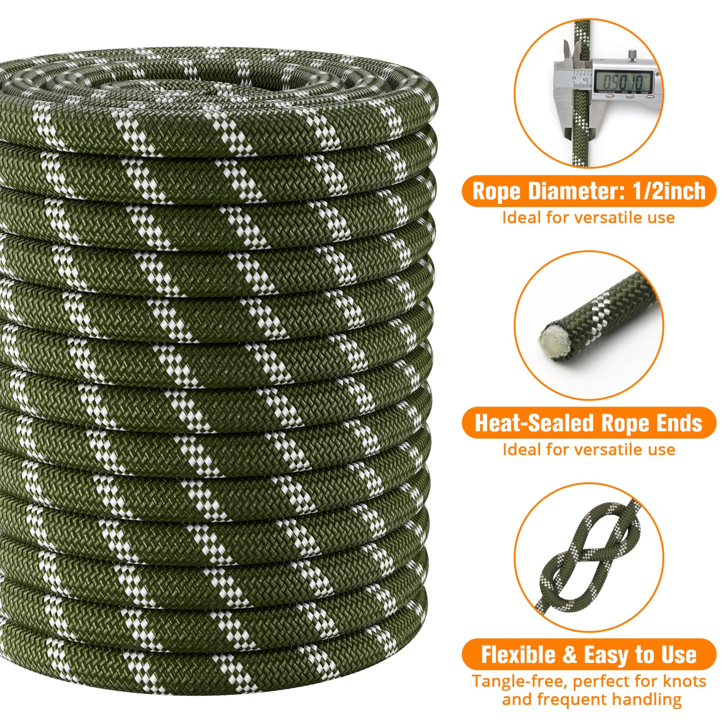 Double Braided Arborist Rigging Rope - 3/8 in X 100 ft 48 Strands Outdoor Pulling Heavy Duty Polyester Bull Rope for Swing Tree Work Camping Rescue Hiking - Orange