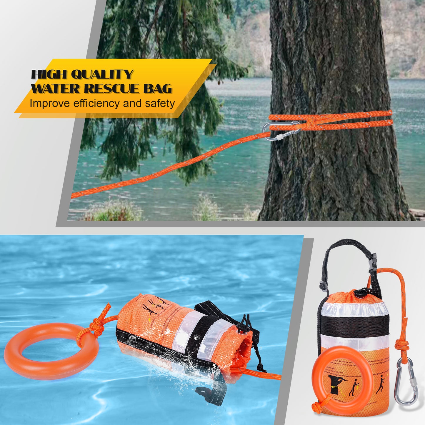 Water Rescue Throw Bag - 3/10 Inch Rope with 50FT /70FT/100FT Length Up to 1900lbs Tensile Strength Throwable Flotation Device - Emergency Safety Equipment for Kayak Raft Boat