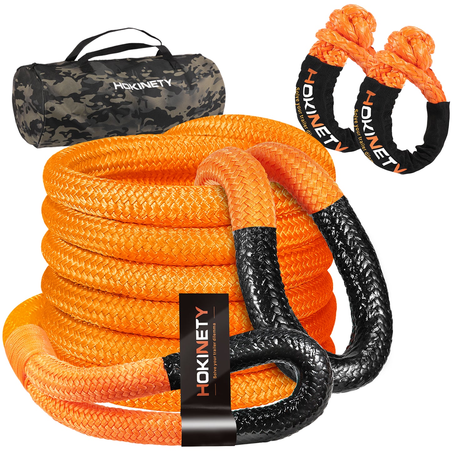 Kinetic Recovery Tow Rope: 1.26" x 30ft 55000LBS Snatch Strap with Soft Shackles Heavy Duty Offroad Towing Straps Kit for Trucks SUV UTV ATV Tractor Car Jeep - Black