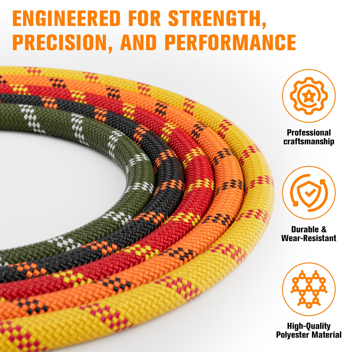 Double Braided Arborist Rigging Rope - 3/8 in X 100 ft 48 Strands Outdoor Pulling Heavy Duty Polyester Bull Rope for Swing Tree Work Camping Rescue Hiking - Orange