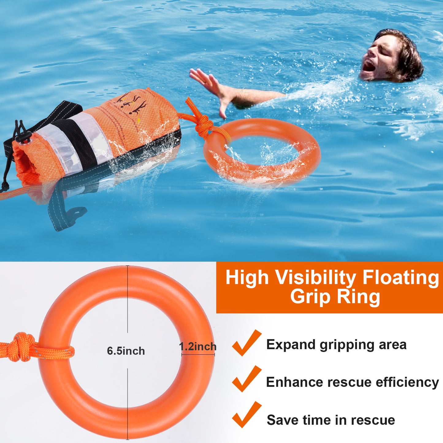 Water Rescue Throw Bag - 3/10 Inch Rope with 50FT /70FT/100FT Length Up to 1900lbs Tensile Strength Throwable Flotation Device - Emergency Safety Equipment for Kayak Raft Boat