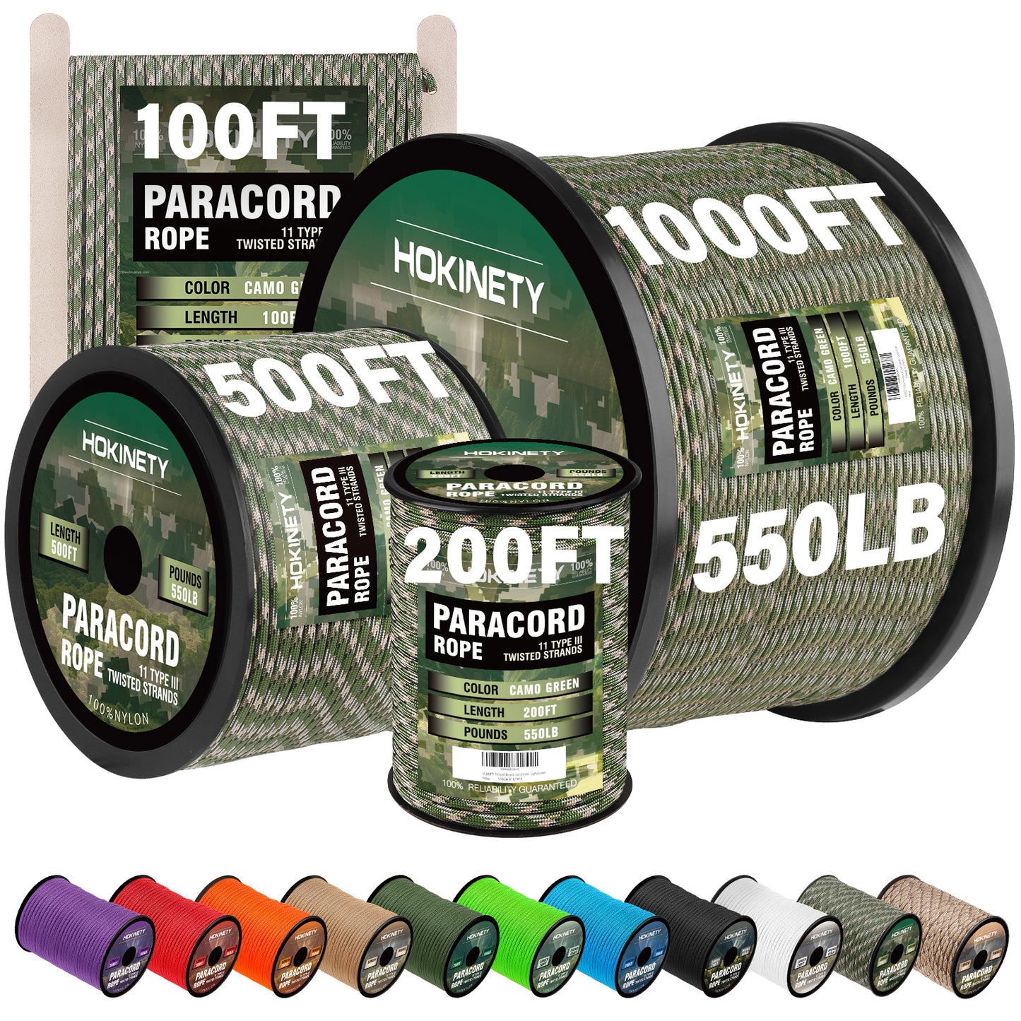 Paracord Rope 550 lb - 4MM 100ft / 200ft / 500ft / 1000ft Heavy-Duty Parachute Spool para Cord Lanyard - Outdoor Gear for Tent, Camping, Clothesline, Hiking, Fishing, Survival Bracelet