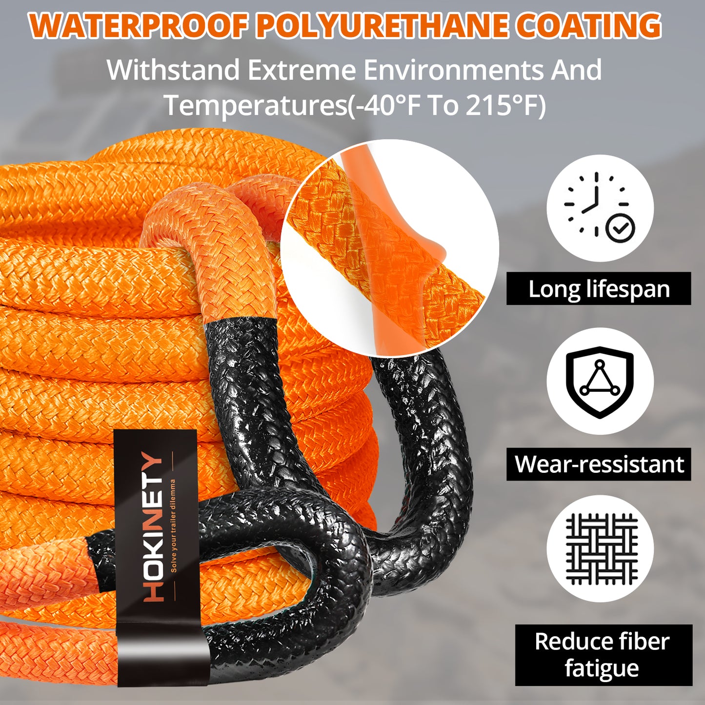 Kinetic Recovery Tow Rope: 1.26" x 30ft 55000LBS Snatch Strap with Soft Shackles Heavy Duty Offroad Towing Straps Kit for Trucks SUV UTV ATV Tractor Car Jeep - Black