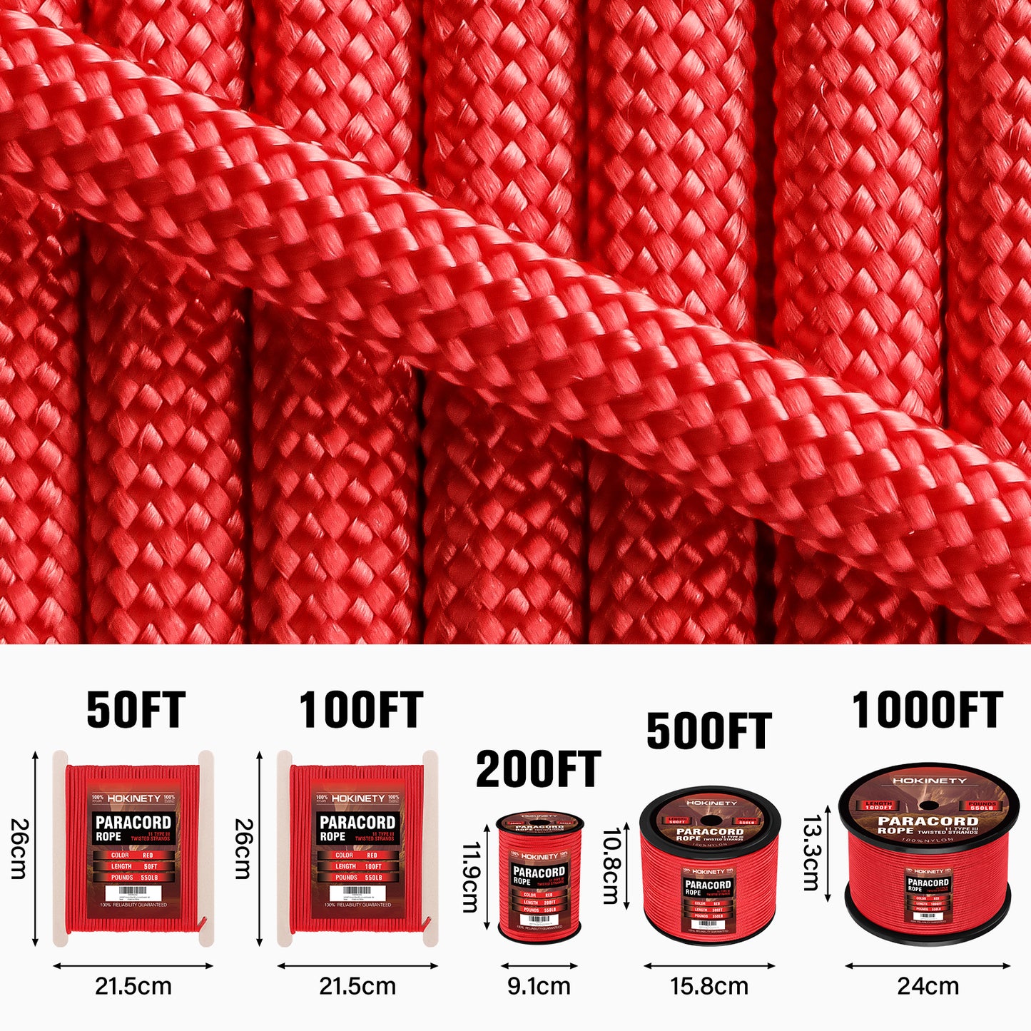 Paracord Rope 550 lb - 4MM 100ft / 200ft / 500ft / 1000ft Heavy-Duty Parachute Spool para Cord Lanyard - Outdoor Gear for Tent, Camping, Clothesline, Hiking, Fishing, Survival Bracelet