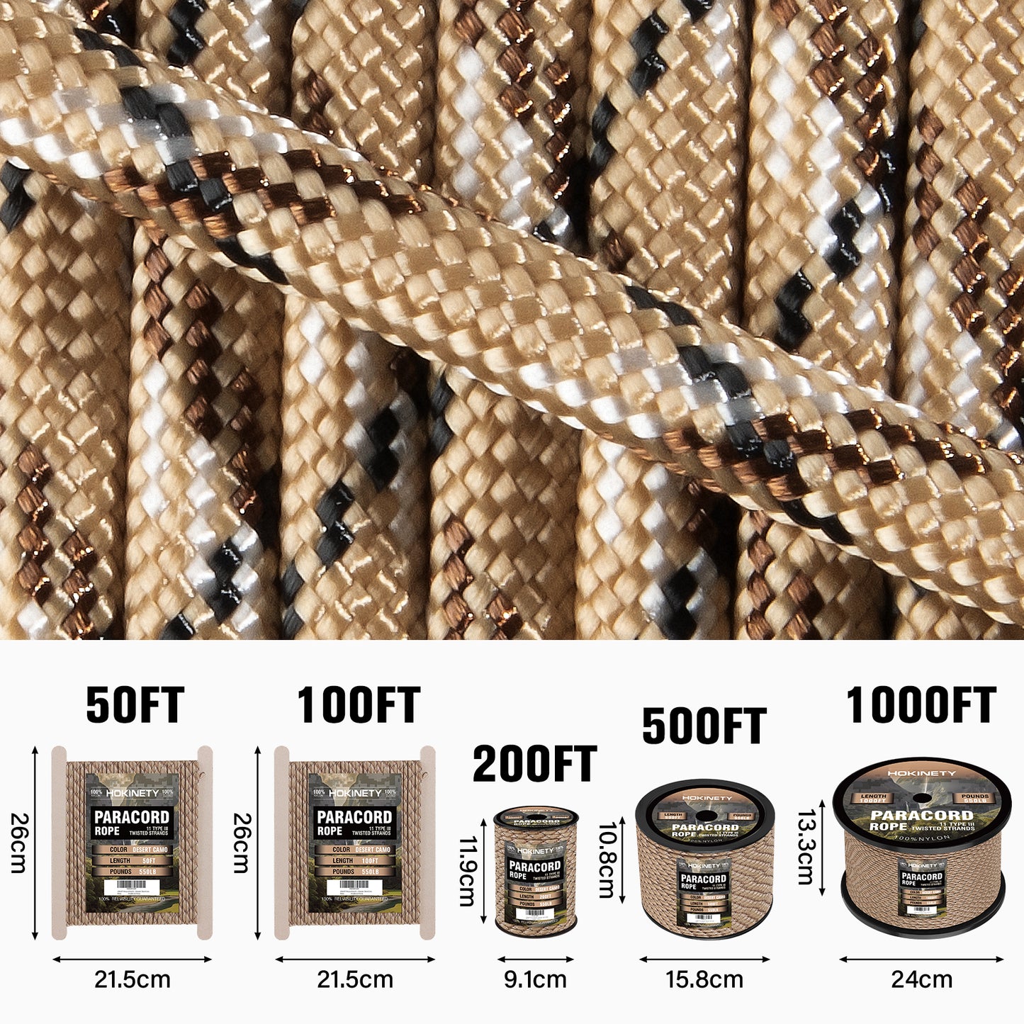 Paracord Rope 550 lb - 4MM 100ft / 200ft / 500ft / 1000ft Heavy-Duty Parachute Spool para Cord Lanyard - Outdoor Gear for Tent, Camping, Clothesline, Hiking, Fishing, Survival Bracelet