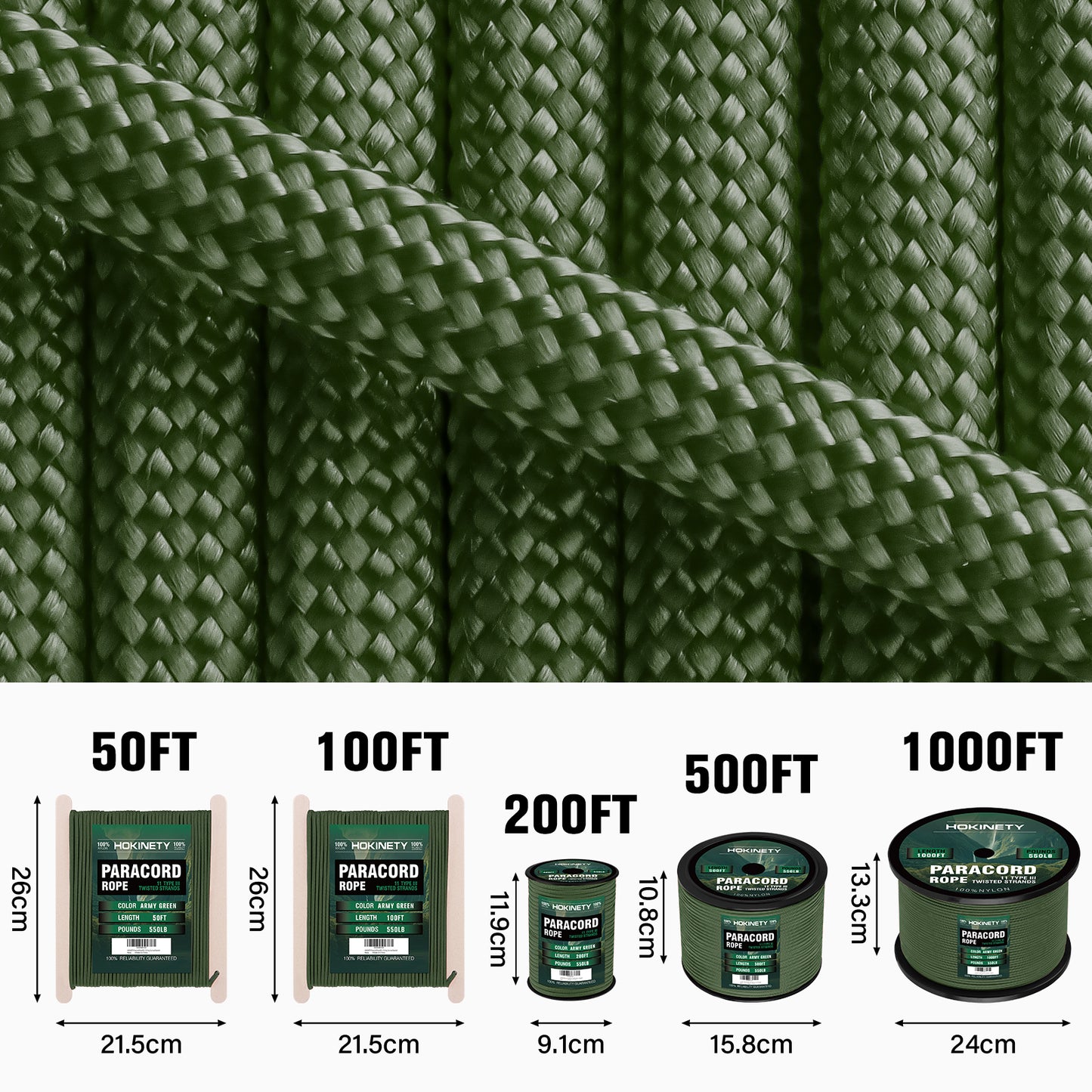 Paracord Rope 550 lb - 4MM 100ft / 200ft / 500ft / 1000ft Heavy-Duty Parachute Spool para Cord Lanyard - Outdoor Gear for Tent, Camping, Clothesline, Hiking, Fishing, Survival Bracelet