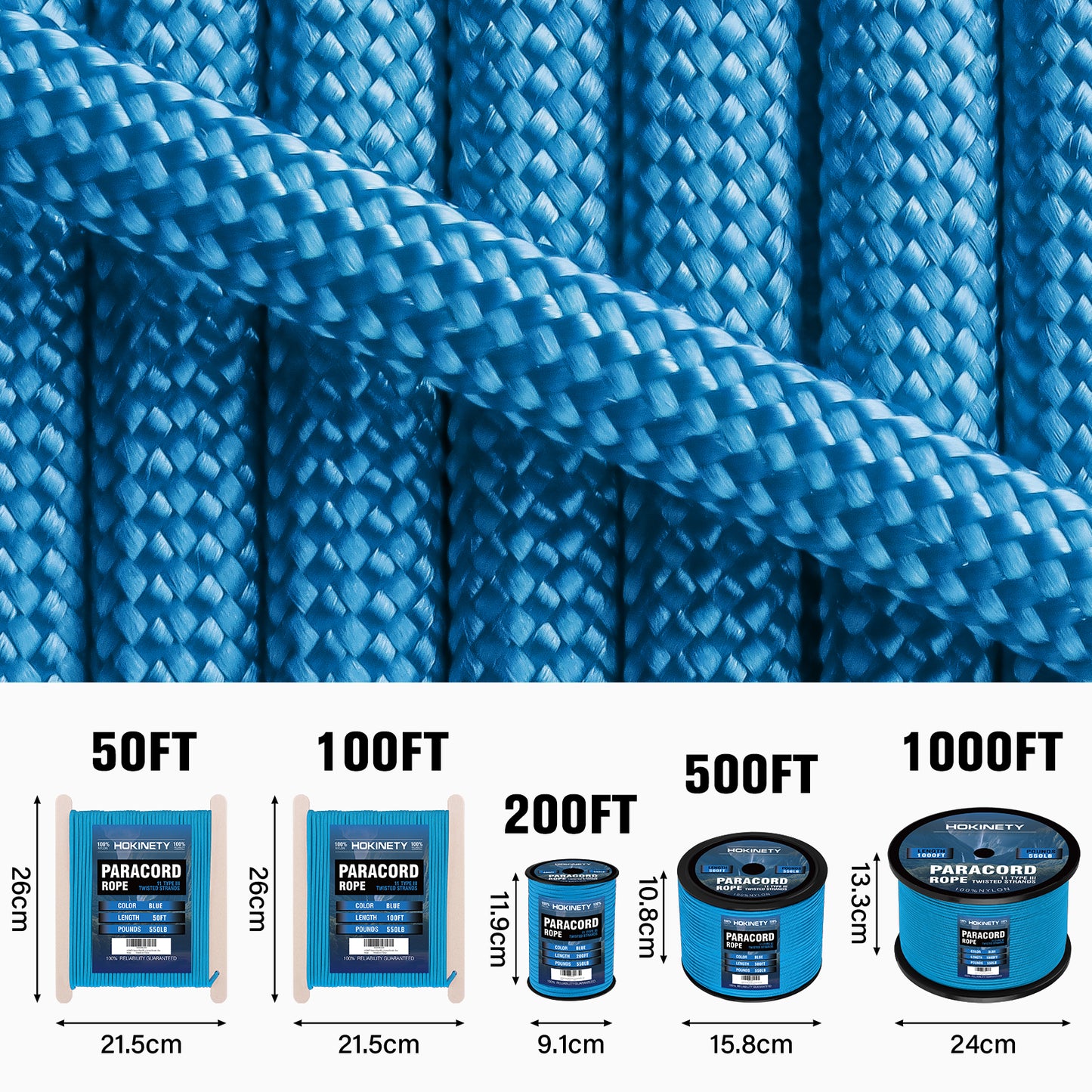 Paracord Rope 550 lb - 4MM 100ft / 200ft / 500ft / 1000ft Heavy-Duty Parachute Spool para Cord Lanyard - Outdoor Gear for Tent, Camping, Clothesline, Hiking, Fishing, Survival Bracelet