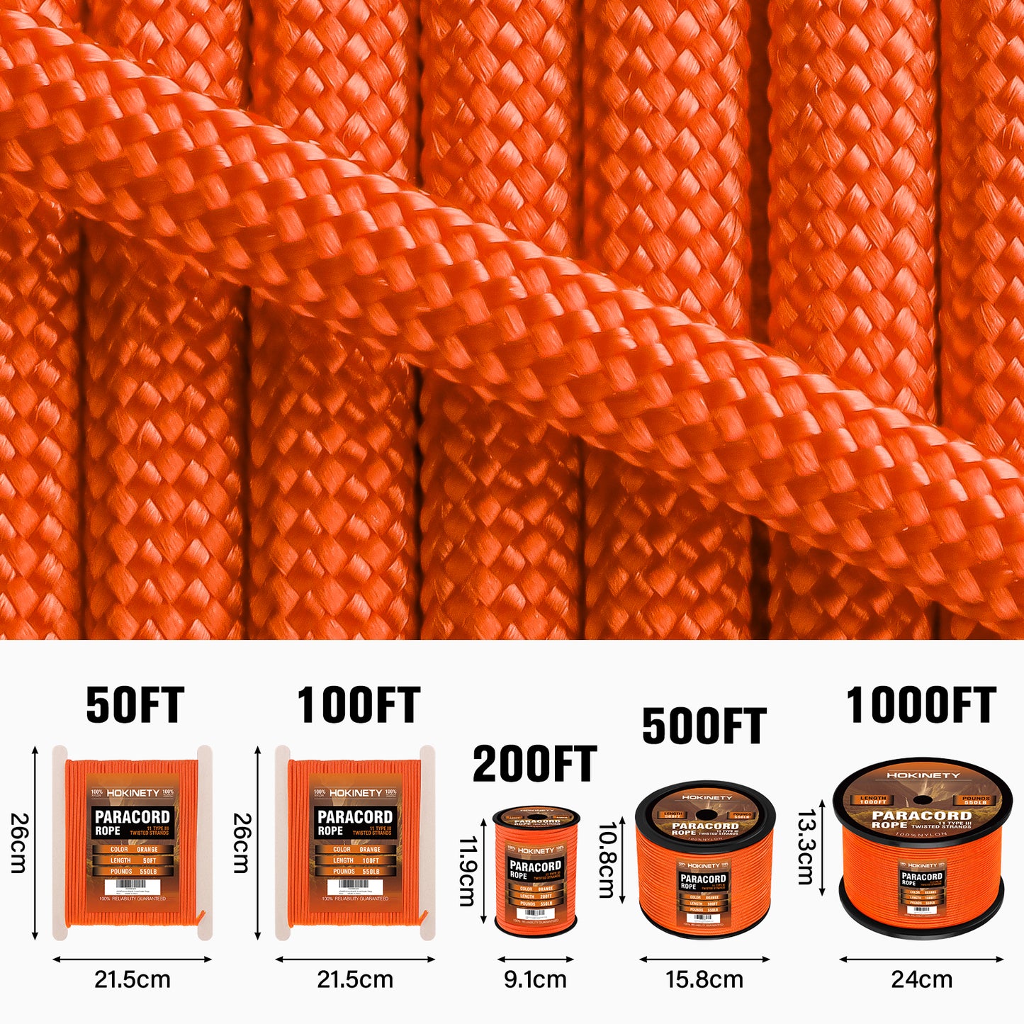 Paracord Rope 550 lb - 4MM 100ft / 200ft / 500ft / 1000ft Heavy-Duty Parachute Spool para Cord Lanyard - Outdoor Gear for Tent, Camping, Clothesline, Hiking, Fishing, Survival Bracelet
