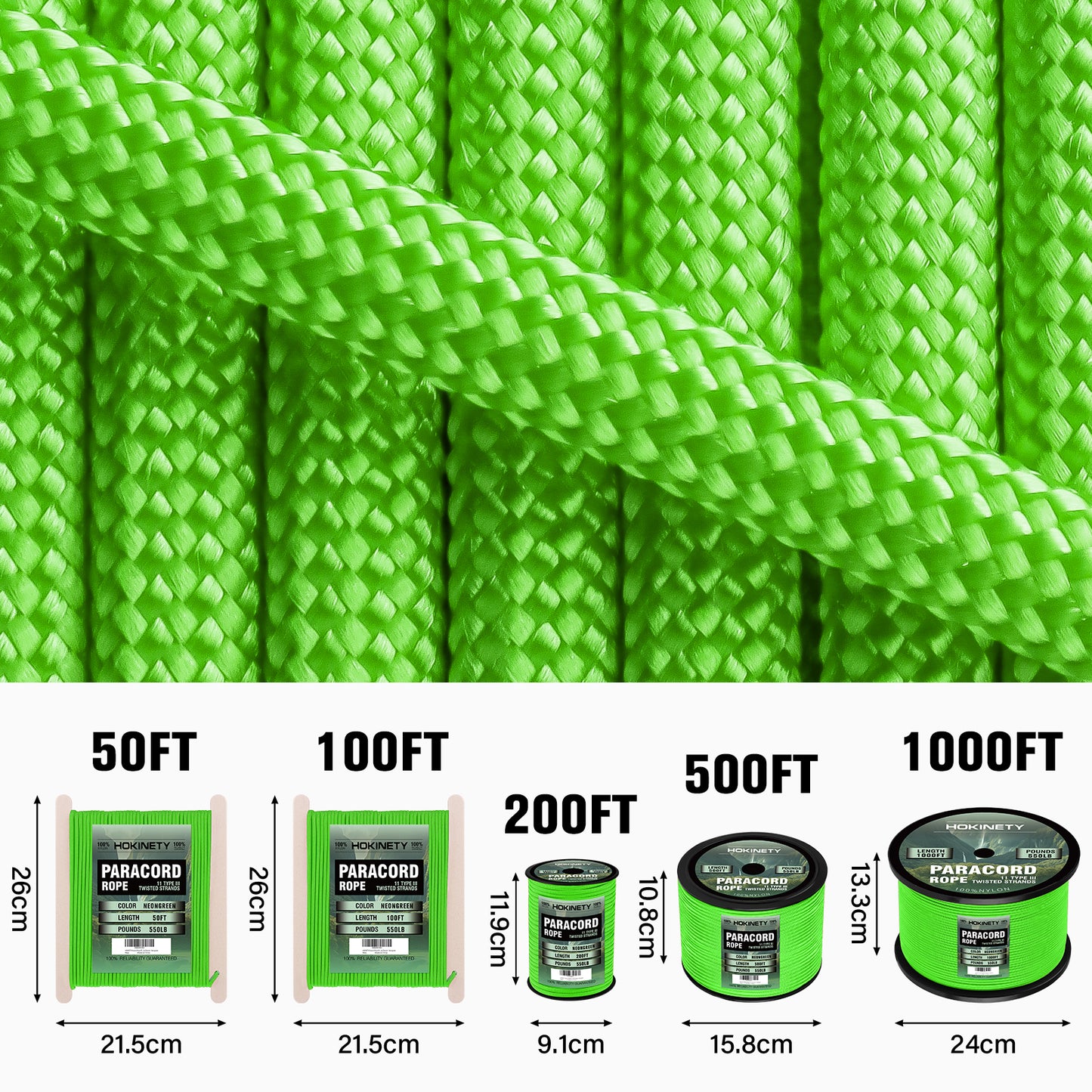 Paracord Rope 550 lb - 4MM 100ft / 200ft / 500ft / 1000ft Heavy-Duty Parachute Spool para Cord Lanyard - Outdoor Gear for Tent, Camping, Clothesline, Hiking, Fishing, Survival Bracelet