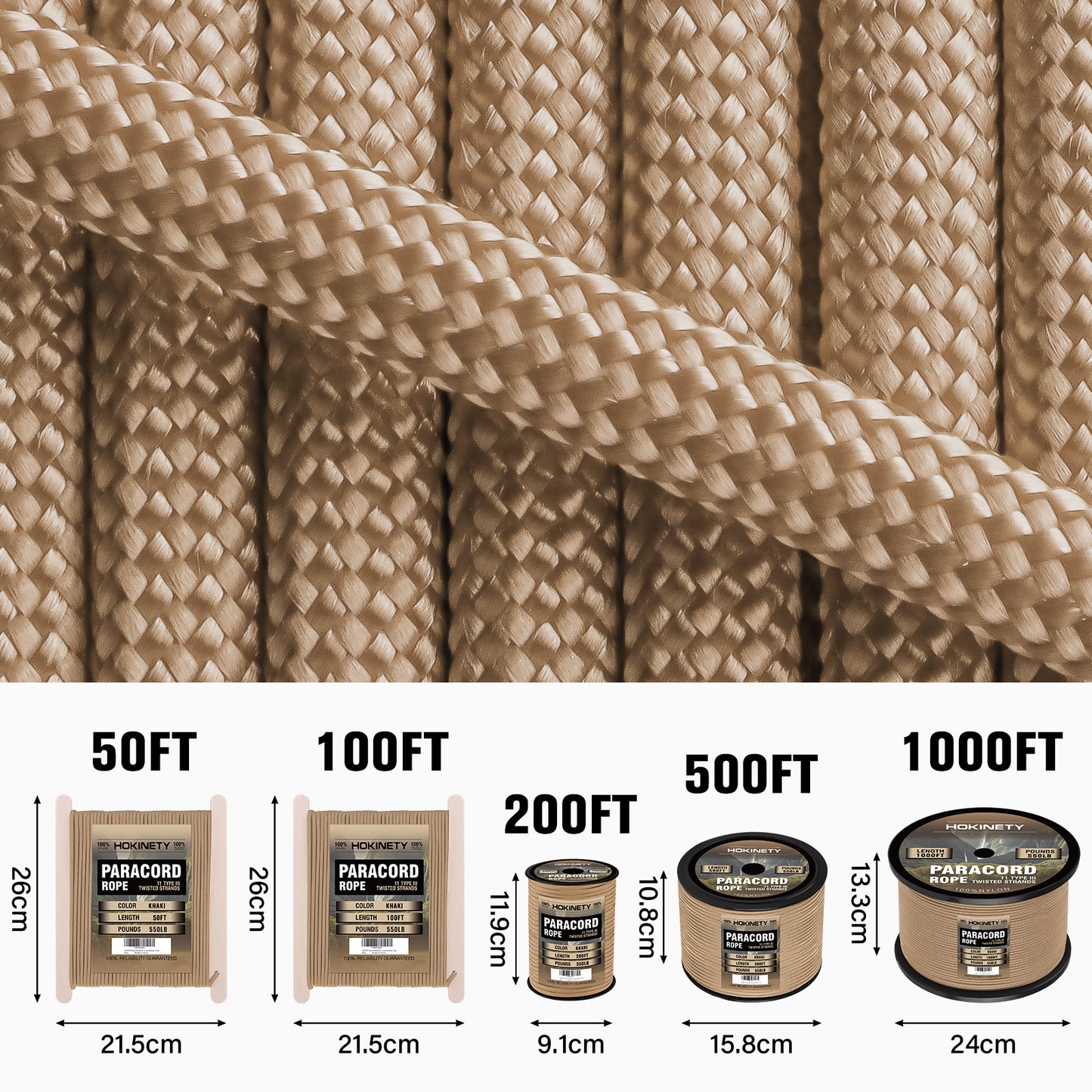 Paracord Rope 550 lb - 4MM 100ft / 200ft / 500ft / 1000ft Heavy-Duty Parachute Spool para Cord Lanyard - Outdoor Gear for Tent, Camping, Clothesline, Hiking, Fishing, Survival Bracelet