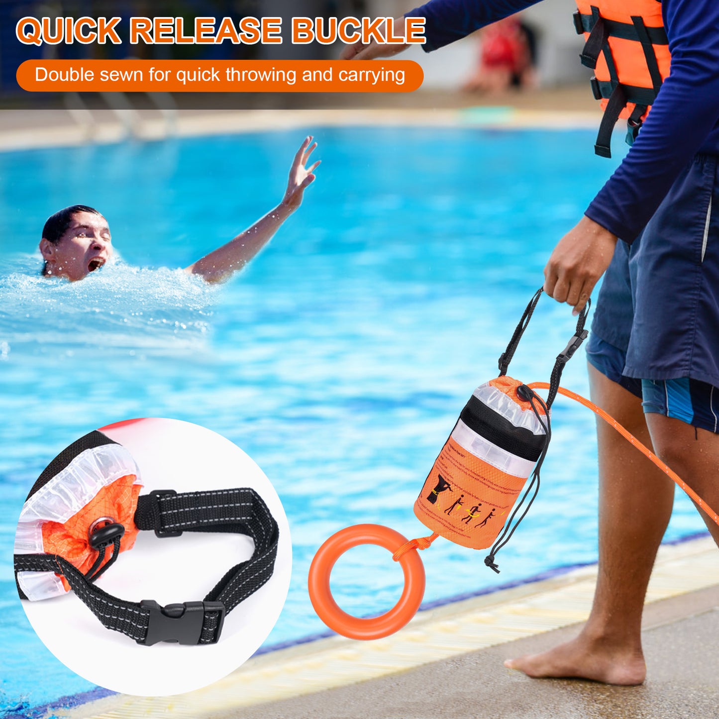 Water Rescue Throw Bag - 3/10 Inch Rope with 50FT /70FT/100FT Length Up to 1900lbs Tensile Strength Throwable Flotation Device - Emergency Safety Equipment for Kayak Raft Boat