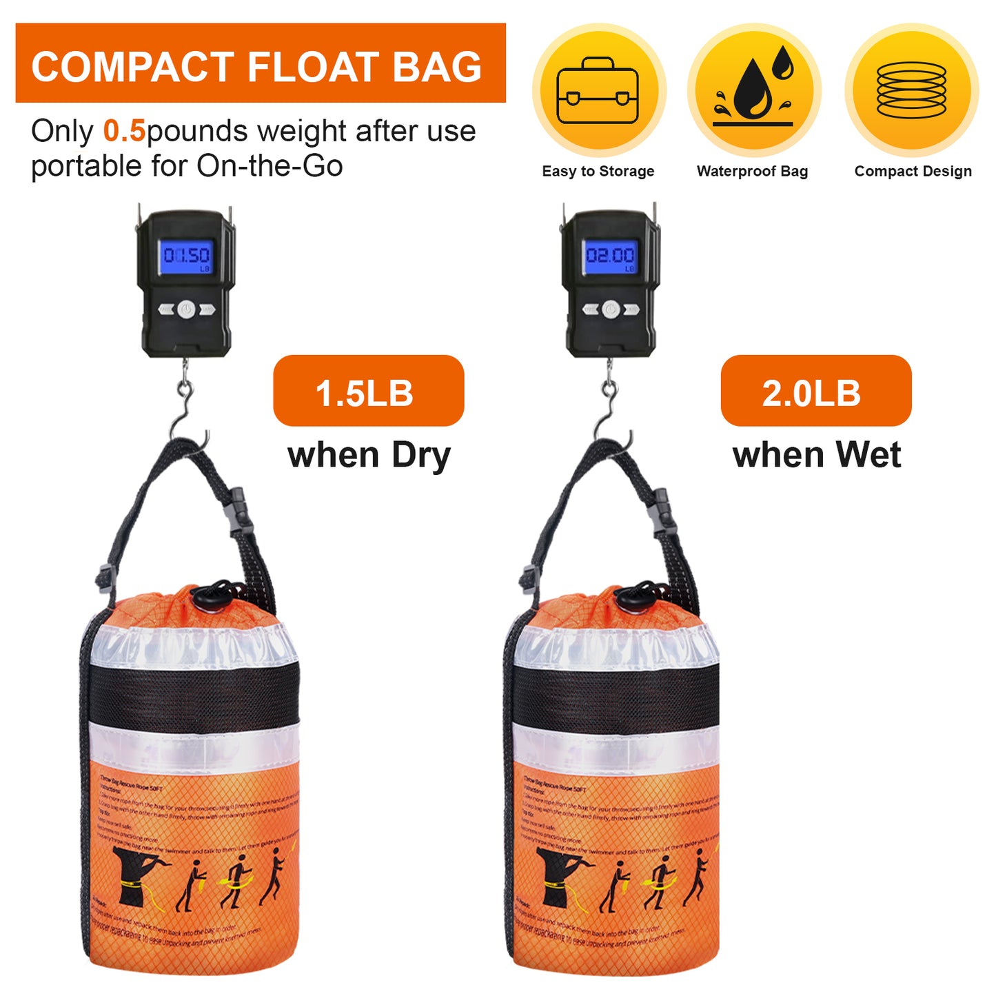 Water Rescue Throw Bag - 3/10 Inch Rope with 50FT /70FT/100FT Length Up to 1900lbs Tensile Strength Throwable Flotation Device - Emergency Safety Equipment for Kayak Raft Boat