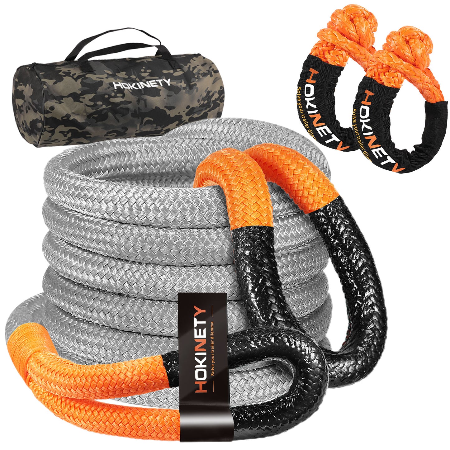 Kinetic Recovery Tow Rope: 1.26" x 30ft 55000LBS Snatch Strap with Soft Shackles Heavy Duty Offroad Towing Straps Kit for Trucks SUV UTV ATV Tractor Car Jeep - Black