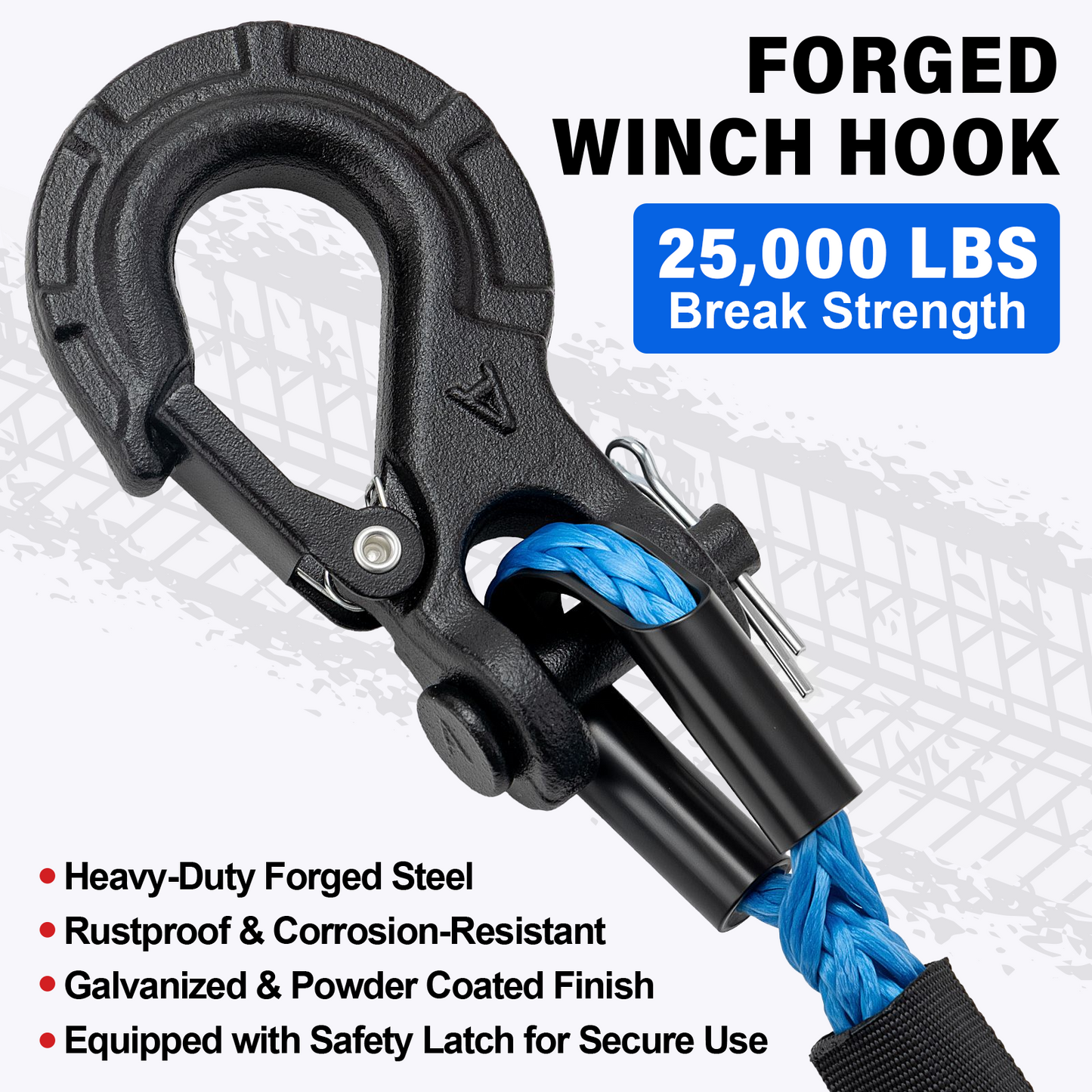 Synthetic Winch Rope Kit - 1/4" x 50' 10000 lbs Synthetic Winch Cable for ATV UTV Off-Road Vehicles with Forged Hook, Rubber Stopper, Protective Sleeve and Safety Pull Strap - Grey