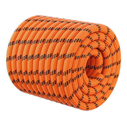 Double Braided Arborist Rigging Rope - 3/8 in X 100 ft 48 Strands Outdoor Pulling Heavy Duty Polyester Bull Rope for Swing Tree Work Camping Rescue Hiking - Orange