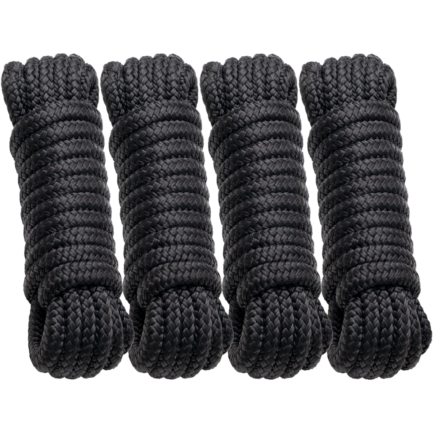 Boat Dock Lines Marine Rope - 1/2" x 15ft with Pre-Spliced 12" Loop Double Braided Nylon Ropes Bumper Tie Mooring Line for Boats Docking Pontoon Boating Accessories - 4 Pack Black