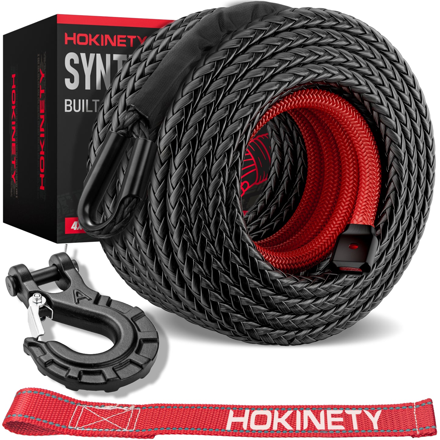 Synthetic Winch Rope Kit - 1/4" x 50' 10000 lbs Synthetic Winch Cable for ATV UTV Off-Road Vehicles with Forged Hook, Rubber Stopper, Protective Sleeve and Safety Pull Strap - Grey