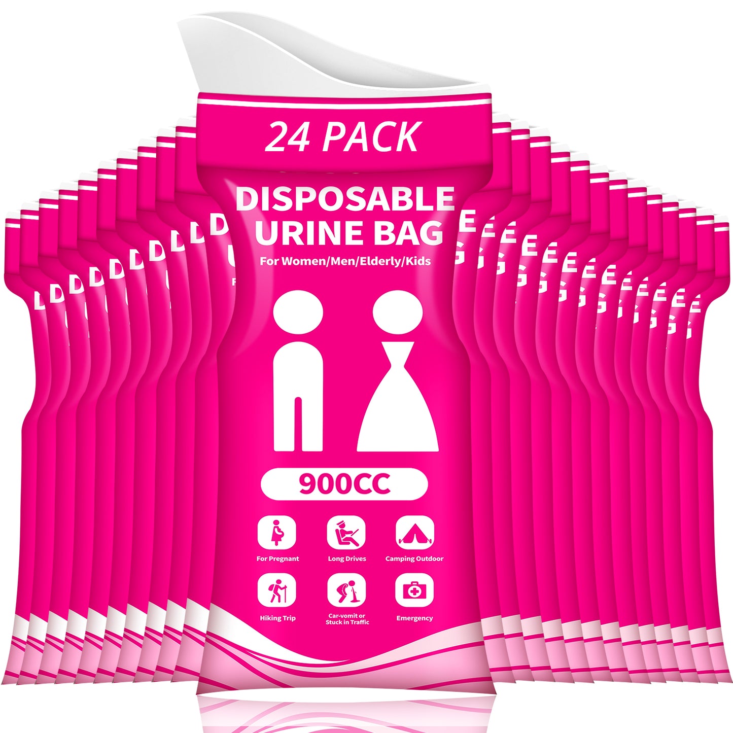 Disposable Urine Bag for Travel - 900ML Portable Pee Bags for Women Men 12 PCS Emergency Vomit Bags Unisex Toilet Urinal for Car Camping, Road Trip,Traffic Jams, Pregnant, Kids, Patient - Fuchsia