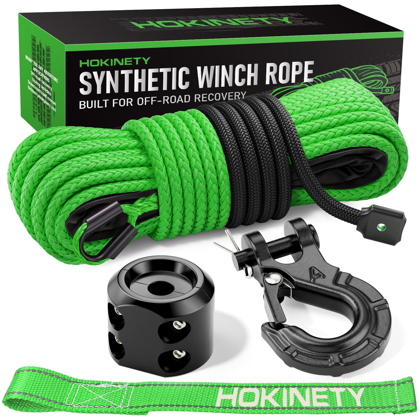 Synthetic Winch Rope Kit - 1/4" x 50' 10000 lbs Synthetic Winch Cable for ATV UTV Off-Road Vehicles with Forged Hook, Rubber Stopper, Protective Sleeve and Safety Pull Strap - Grey